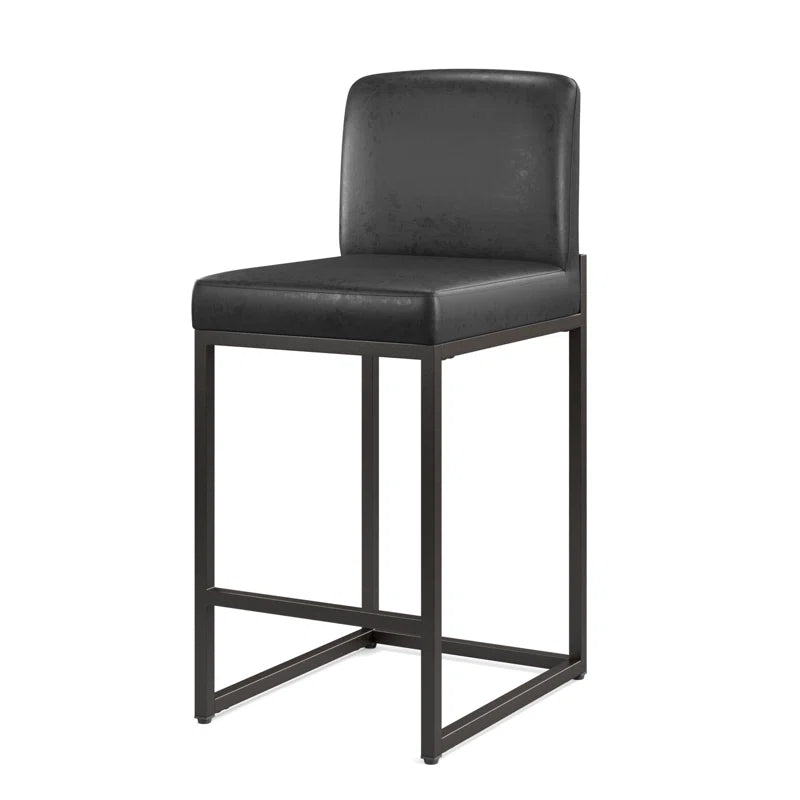 24" Modern Upholstered Kitchen Counter Stool with Metal Sled Base & Faux Leather