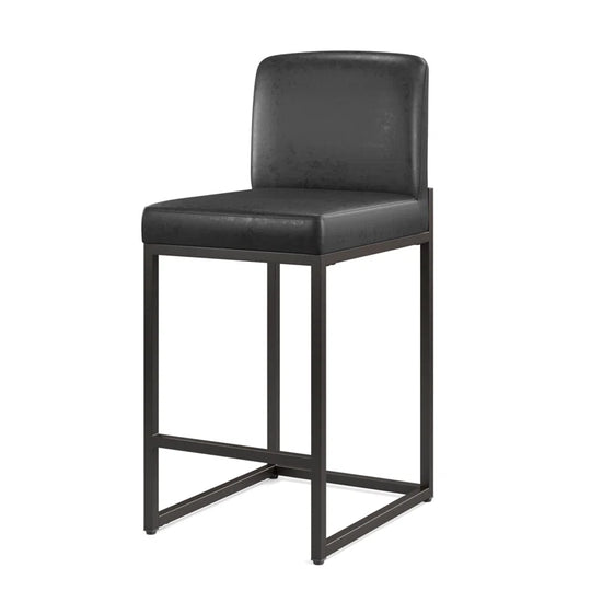 24" Modern Upholstered Kitchen Counter Stool with Metal Sled Base & Faux Leather