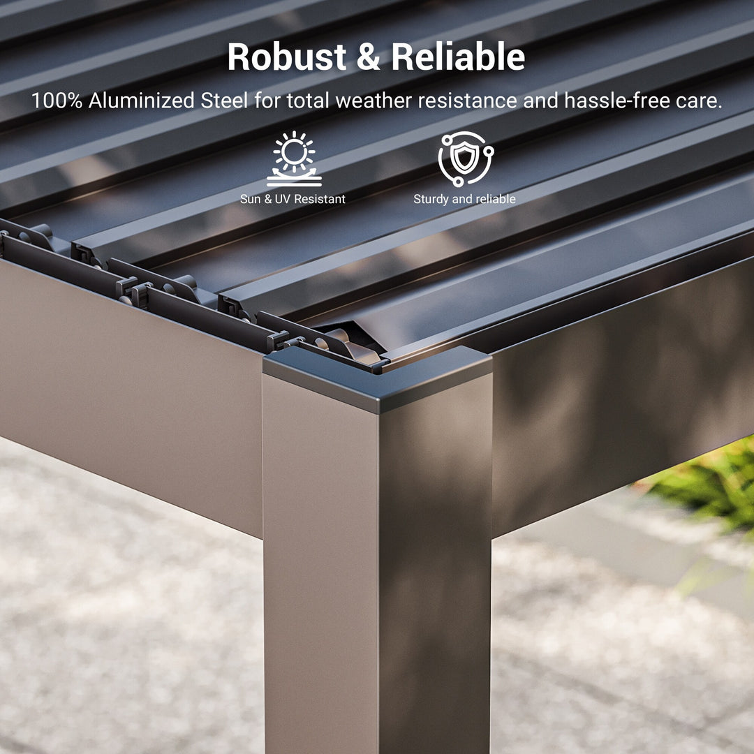 Outdoor Metal Solar LED Louvered Pergola with Adjustable Roof