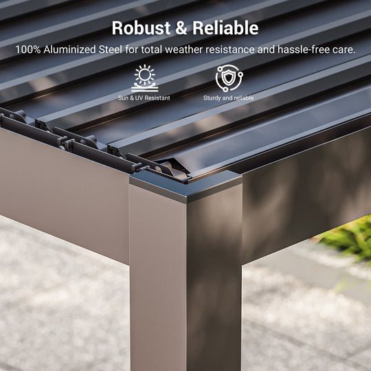 Outdoor Metal Solar LED Louvered Pergola with Adjustable Roof