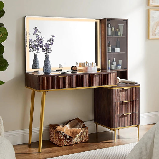 Modern Makeup Vanity Desk with HD Lighted Mirror, Dressing Table