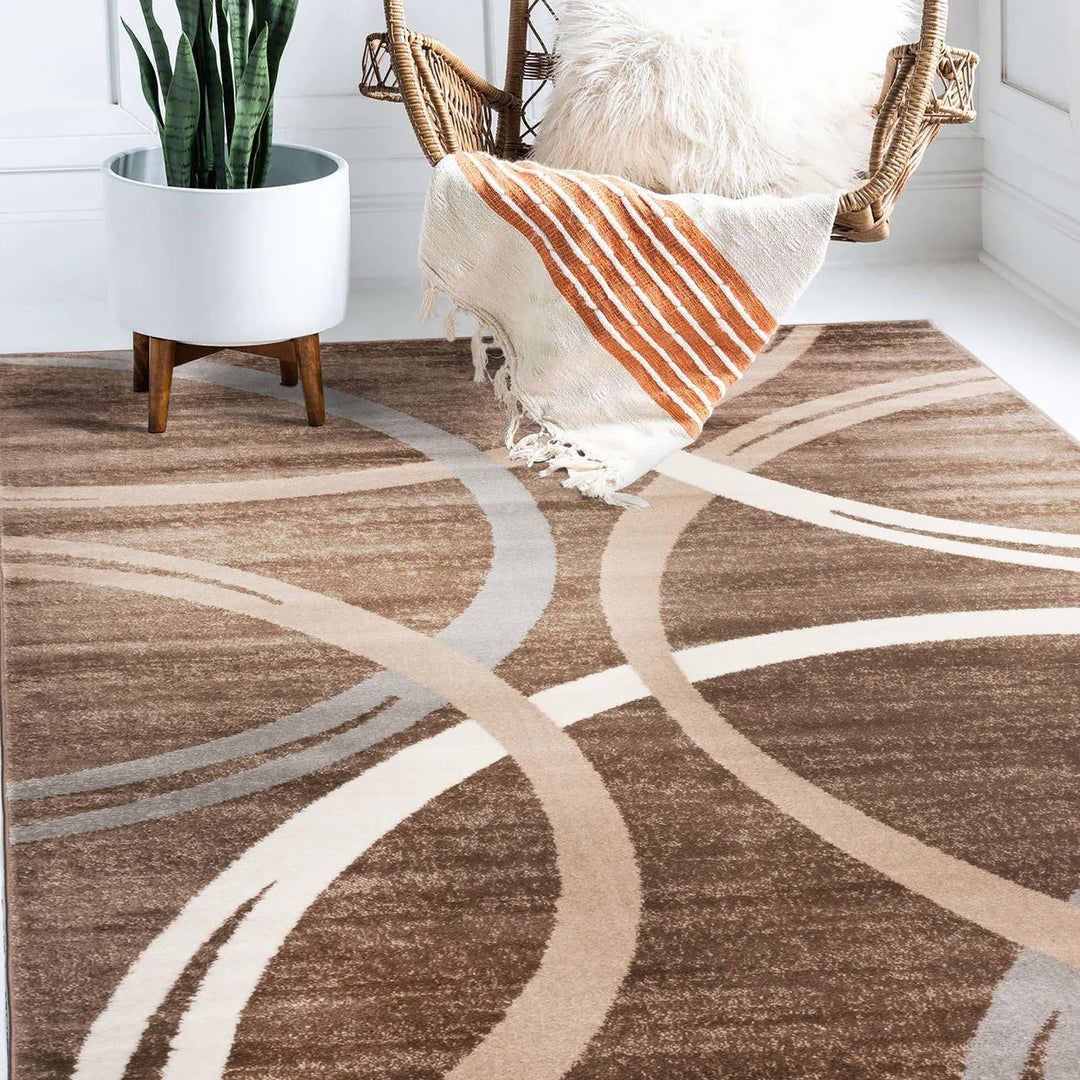 Contemporary Abstract Circles Design Area Rug