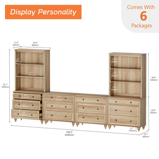 Entertainment Center with Bookshelves for Tvs up to 75", Oak
