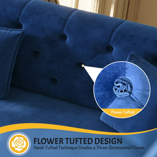 100" Velvet Convertible Sofa Bed with with Fabric Flower Tufted Design