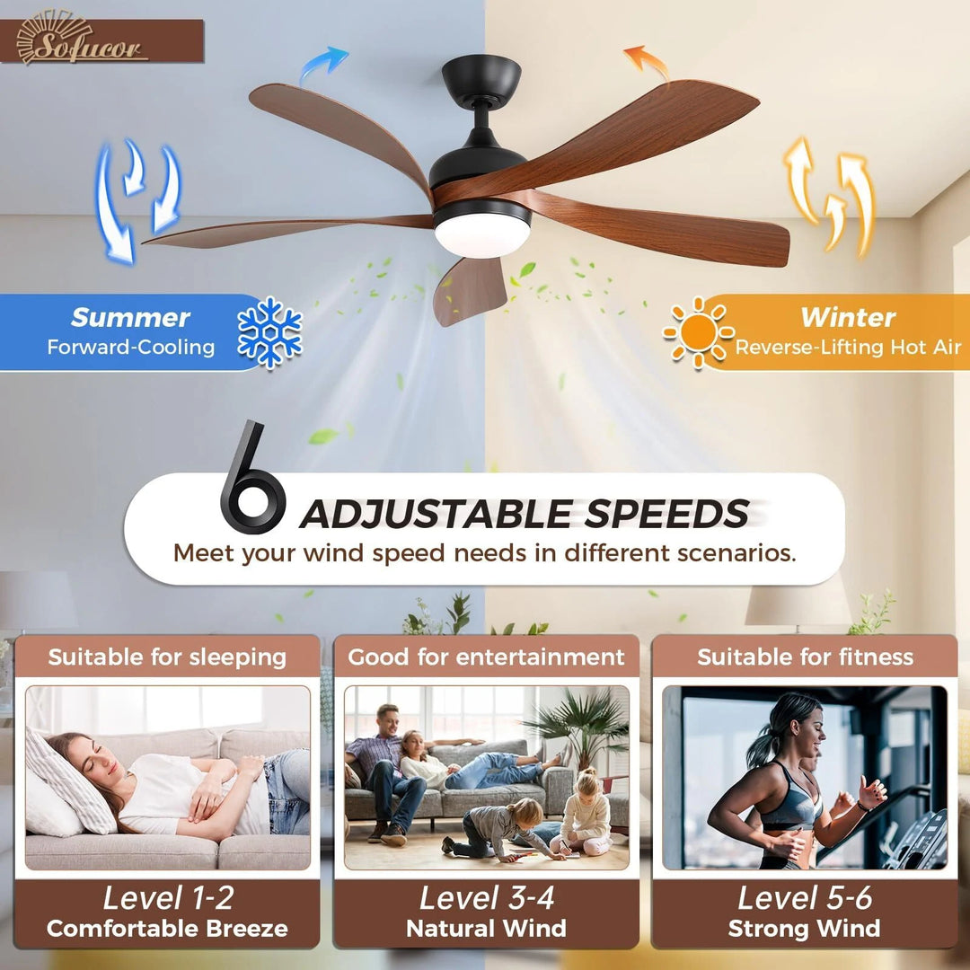 Sofucor 45/52 Inch Ceiling Fan with Remote & Lights Quiet DC Motor 5 Blade High CFM Modern Fan