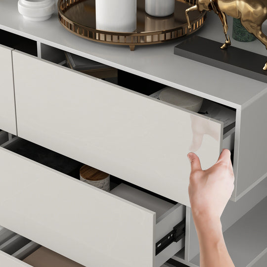 6 Drawers Dresser High Gloss Dresser Chest Off-Set Design Buffet