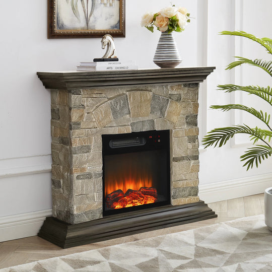 40 In. Faux Stone Freestanding Electric Fireplace - 40" in Width