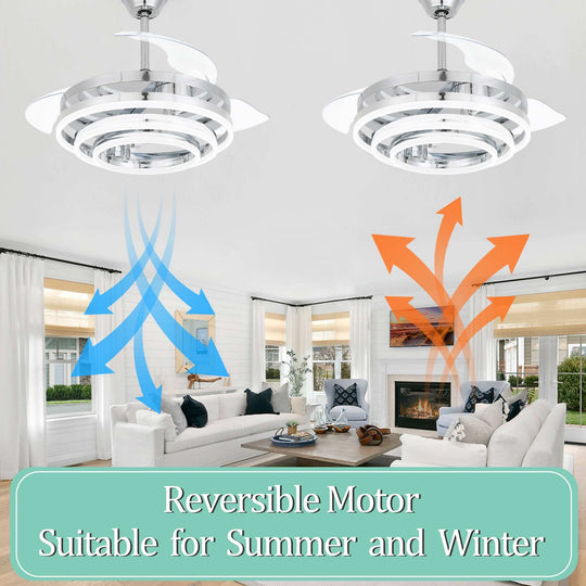 42In. DIY Shape Retractable Ceiling Fan with Lights, 6-Speed DC Motor Modern Ceiling Fan with LED Light and Remote