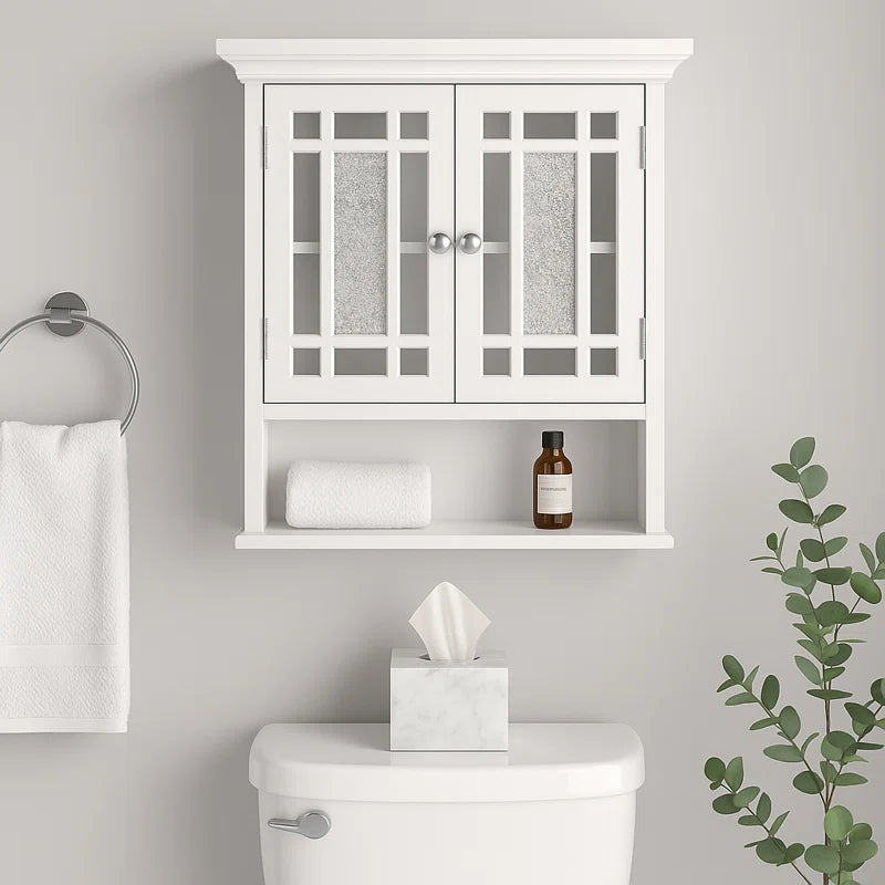 Caleb Removable Two-Door Wall Cabinet with Glass Mosaic Doors, Adjustable Shelf for Bathroom or Home Storage