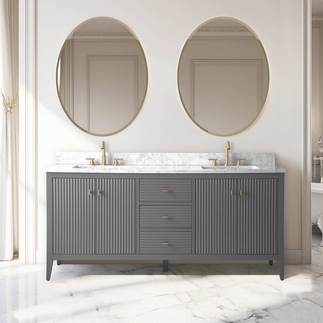 72" Double Sink Bathroom Vanity Cabinet with Engineered Marble Top