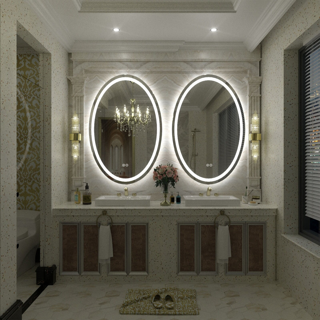Super Bright Oval LED Lighted Anti-Fog Tempered Glass Bathroom Vanity Mirror with ETL and 3-Year Warranty
