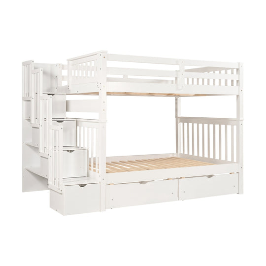 Full over Full Bunk Bed with Shelves and 6 Storage Drawers, Gray