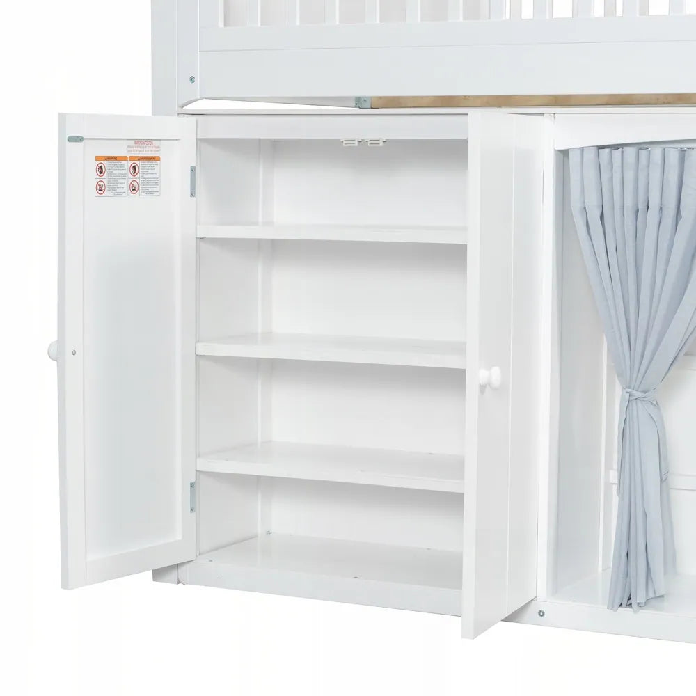 Loft Bed with Storage Cabinet and LED