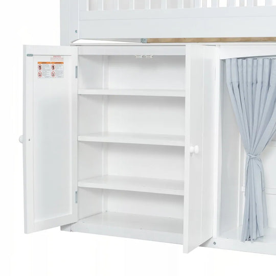 Loft Bed with Storage Cabinet and LED