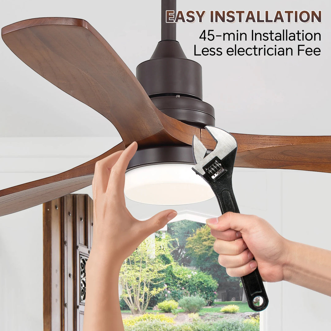 Sofucor 42"/48"/ 52"/60"Noiseless Walnut Wood Ceiling Fan with Remote Control, Integrated Light Optional