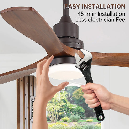 Sofucor 42"/48"/ 52"/60"Noiseless Walnut Wood Ceiling Fan with Remote Control, Integrated Light Optional