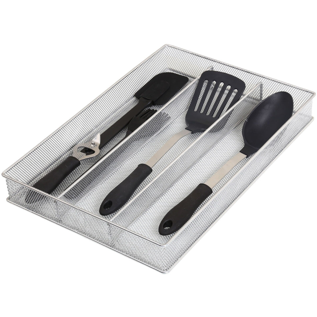 Silver Mesh Cutlery and Flatware Organizer a Stylish and Functional Addition to Your Kitchen