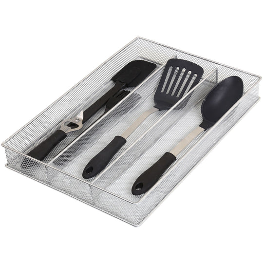 Silver Mesh Cutlery and Flatware Organizer a Stylish and Functional Addition to Your Kitchen