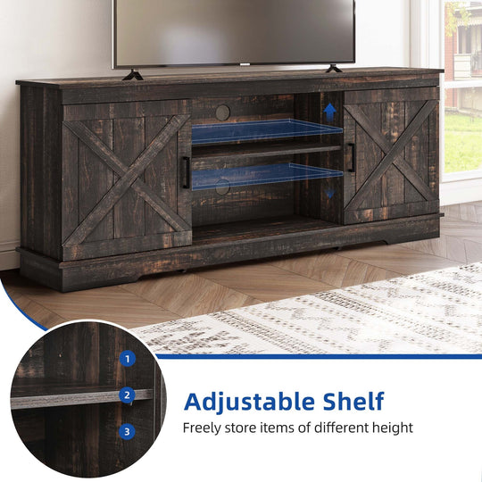 Farmhouse TV Stand with Barn Door Media Console Entertainment Center with Storage Cabinets