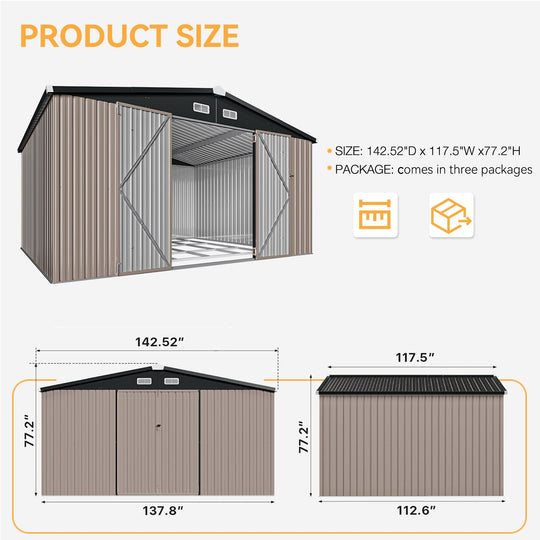 Outdoor Metal Storage Shed with Subfloor Channels ,Lockable Door, Vents for Patio