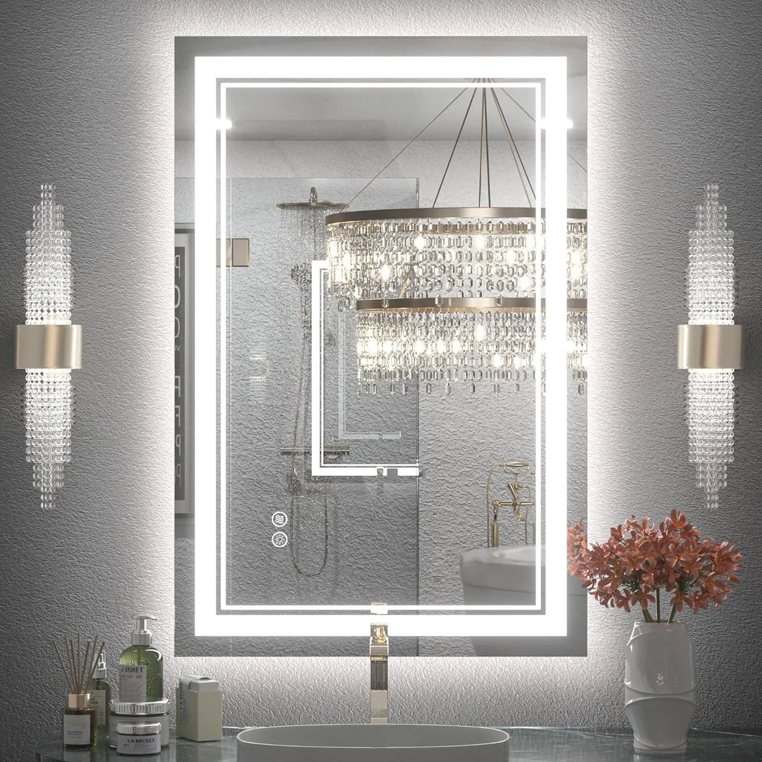 Full Size Front & Back LED Lighted Anti-Fog Tempered Glass Wall Bathroom Vanity Mirror, 3-Year Warranty & ETL Certification