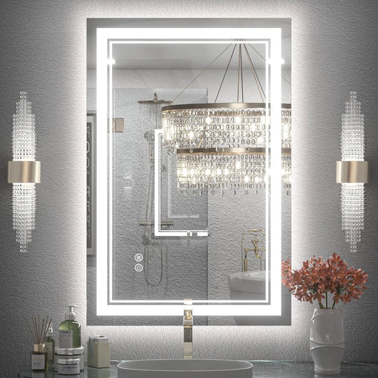 Full Size Front & Back LED Lighted Anti-Fog Tempered Glass Wall Bathroom Vanity Mirror, 3-Year Warranty & ETL Certification