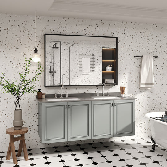 Modern Metal Framed French Cleat Mounted Wall Bathroom Vanity Mirror