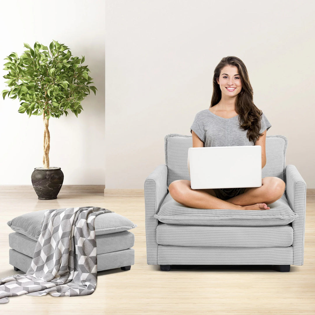 Corduroy Sectional Sofa with Removable Ottomans & Ultra-Soft Cushions for Living Room & Bedroom
