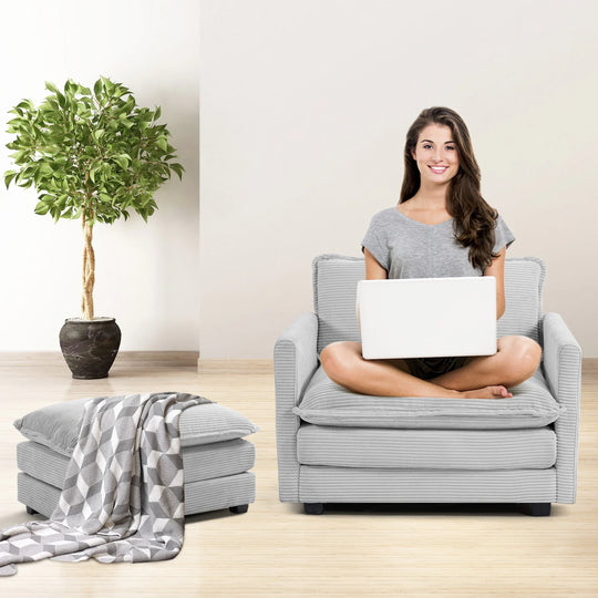 Corduroy Sectional Sofa with Removable Ottomans & Ultra-Soft Cushions for Living Room & Bedroom