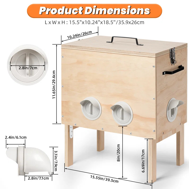 Automatic Wooden Chicken Feeder, Large 40 Lb Capacity, No Waste with Locking Lid & Legs, 6 Port, Supports 15-20 Days of Feeding for Chicken, Goose, Duck & Turkey – Coop Supplies