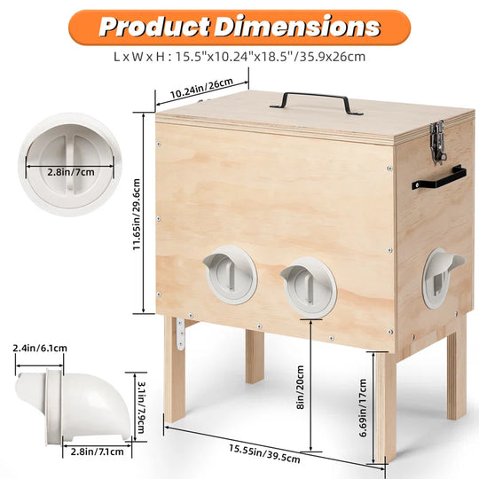 Automatic Wooden Chicken Feeder, Large 40 Lb Capacity, No Waste with Locking Lid & Legs, 6 Port, Supports 15-20 Days of Feeding for Chicken, Goose, Duck & Turkey – Coop Supplies