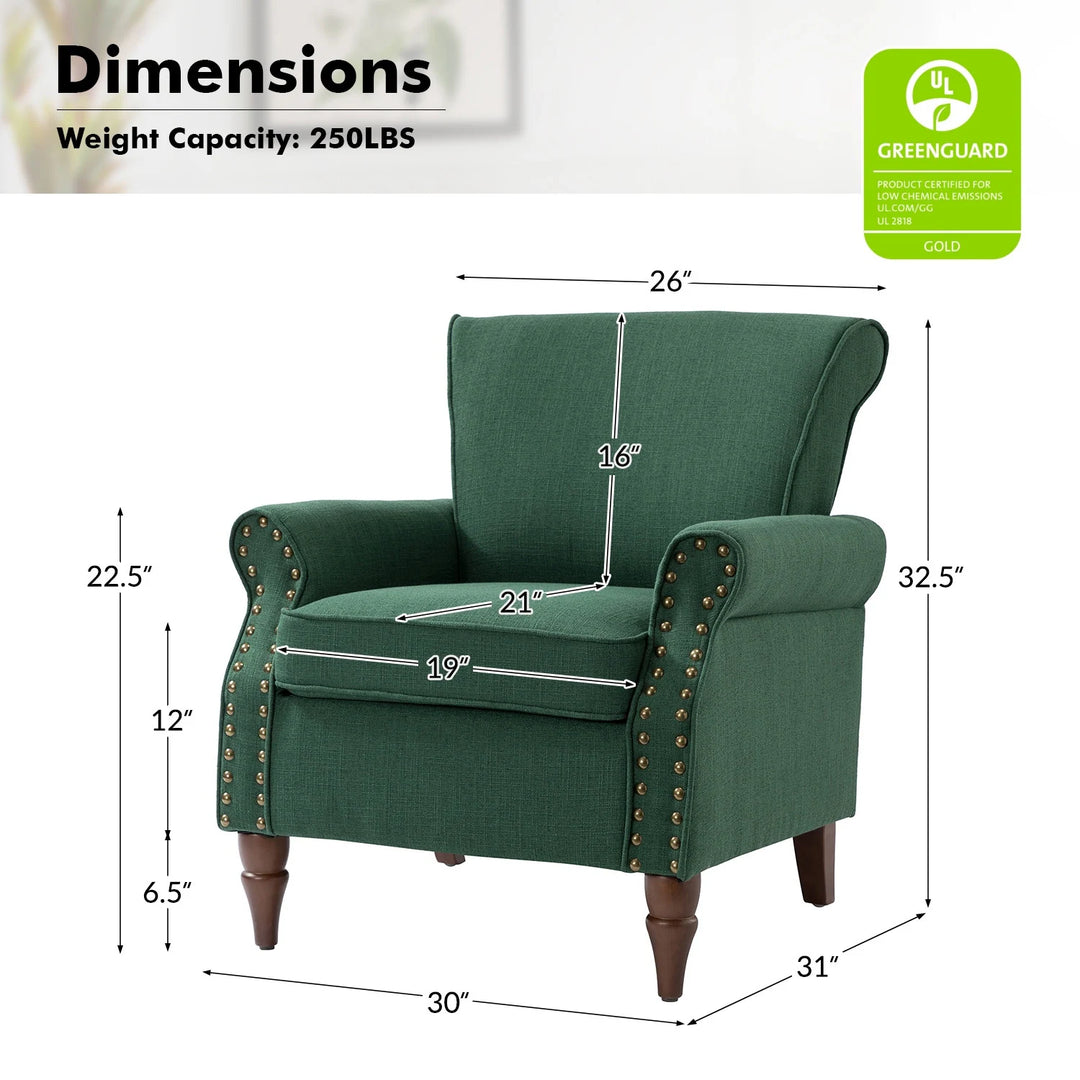 Nyctelius Upholstered Comfy Accent Chair with Turned Wooden Legs and Nailhead Trim Set of 2 by