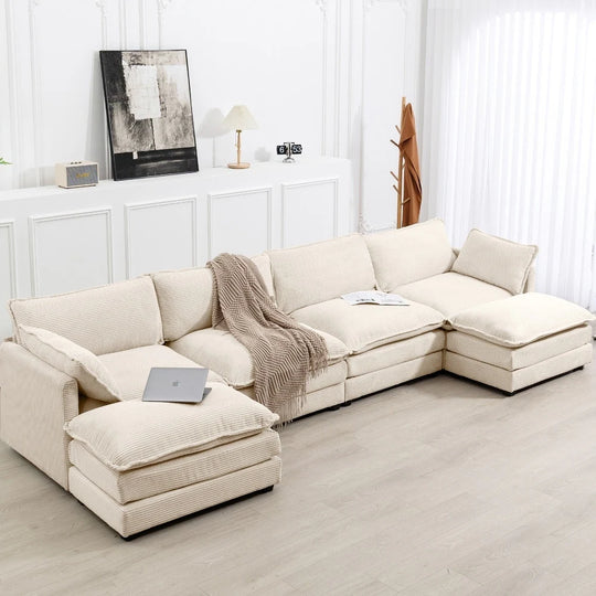 Corduroy Sectional Sofa with Removable Ottomans & Ultra-Soft Cushions for Living Room & Bedroom