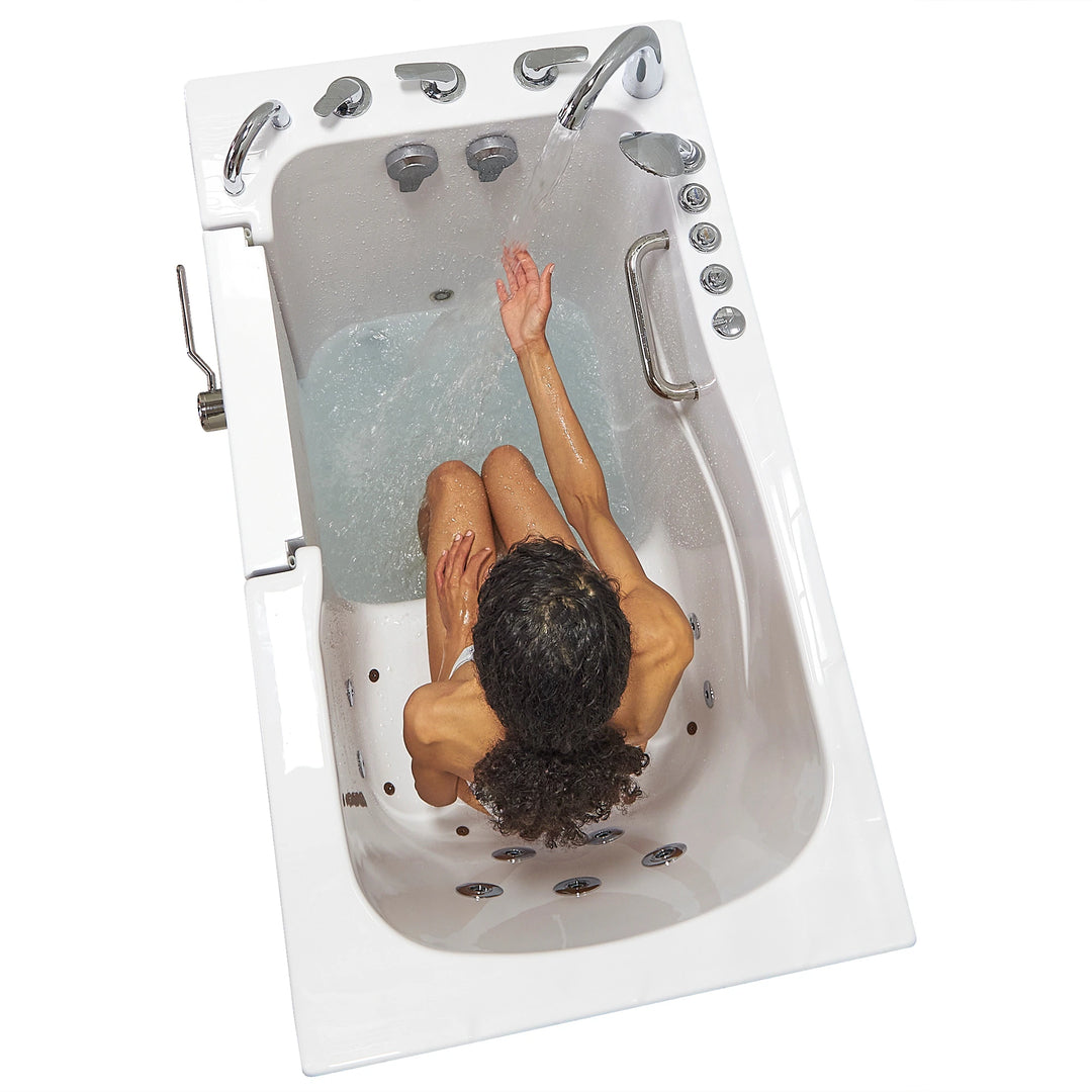 Ella Monaco 32" Acrylic Hydro Massage Walk-In Bathtub with Outward Swing Door, 5 Piece Fast Fill Faucet, 2" Dual Drain