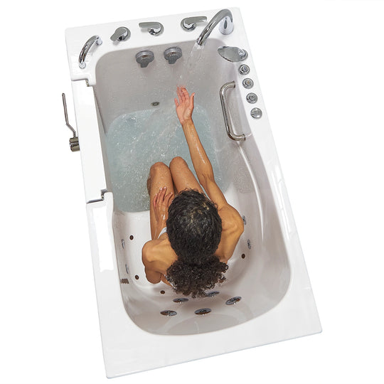 Ella Monaco 32" Acrylic Hydro Massage Walk-In Bathtub with Outward Swing Door, 5 Piece Fast Fill Faucet, 2" Dual Drain
