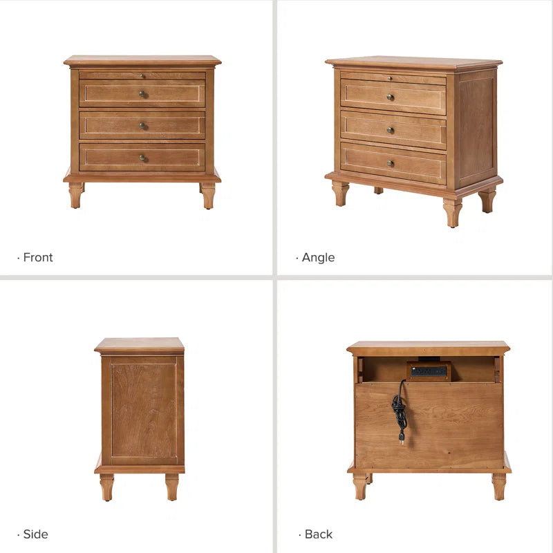 Arthelia Traditional 28.37''W 3-Drawer End Table with Charging Station and Pull-Out Shelf