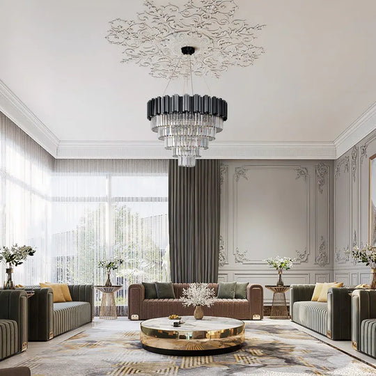 Large Crystal Chandelier - 35.4"Modern 6-Tier 17-Light Chrome Ceiling Light, Luxury K9 Crystal