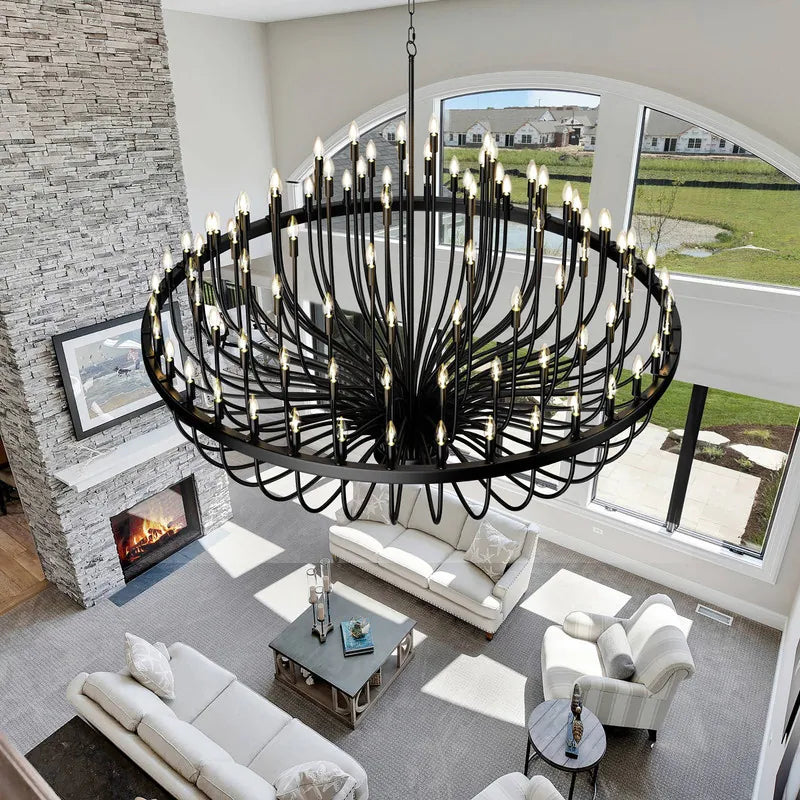 Modern Farmhouse Candle Chandelier Black Large Wagon Wheel Chandeliers