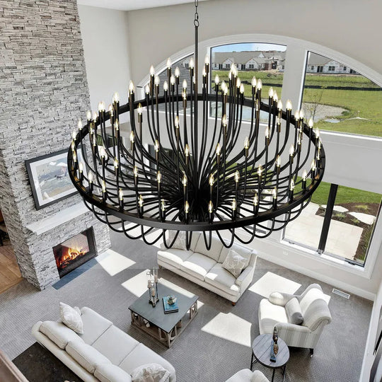 Modern Farmhouse Candle Chandelier Black Large Wagon Wheel Chandeliers
