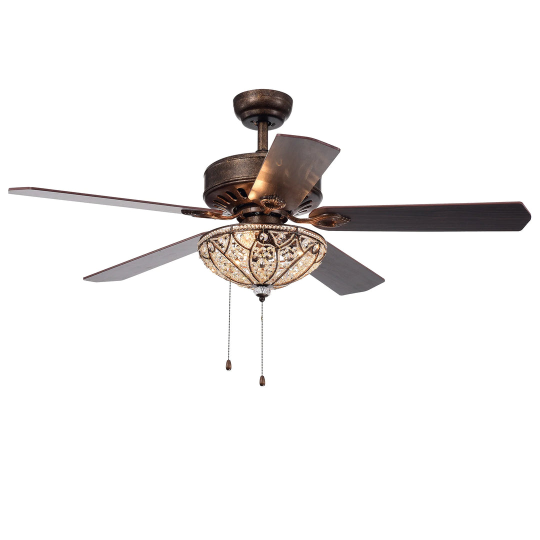 Gliska Rustic Bronze 5-Blade Lighted Ceiling Fan with Crystal Shade