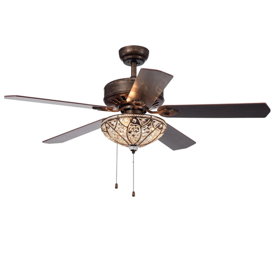 Gliska Rustic Bronze 5-Blade Lighted Ceiling Fan with Crystal Shade