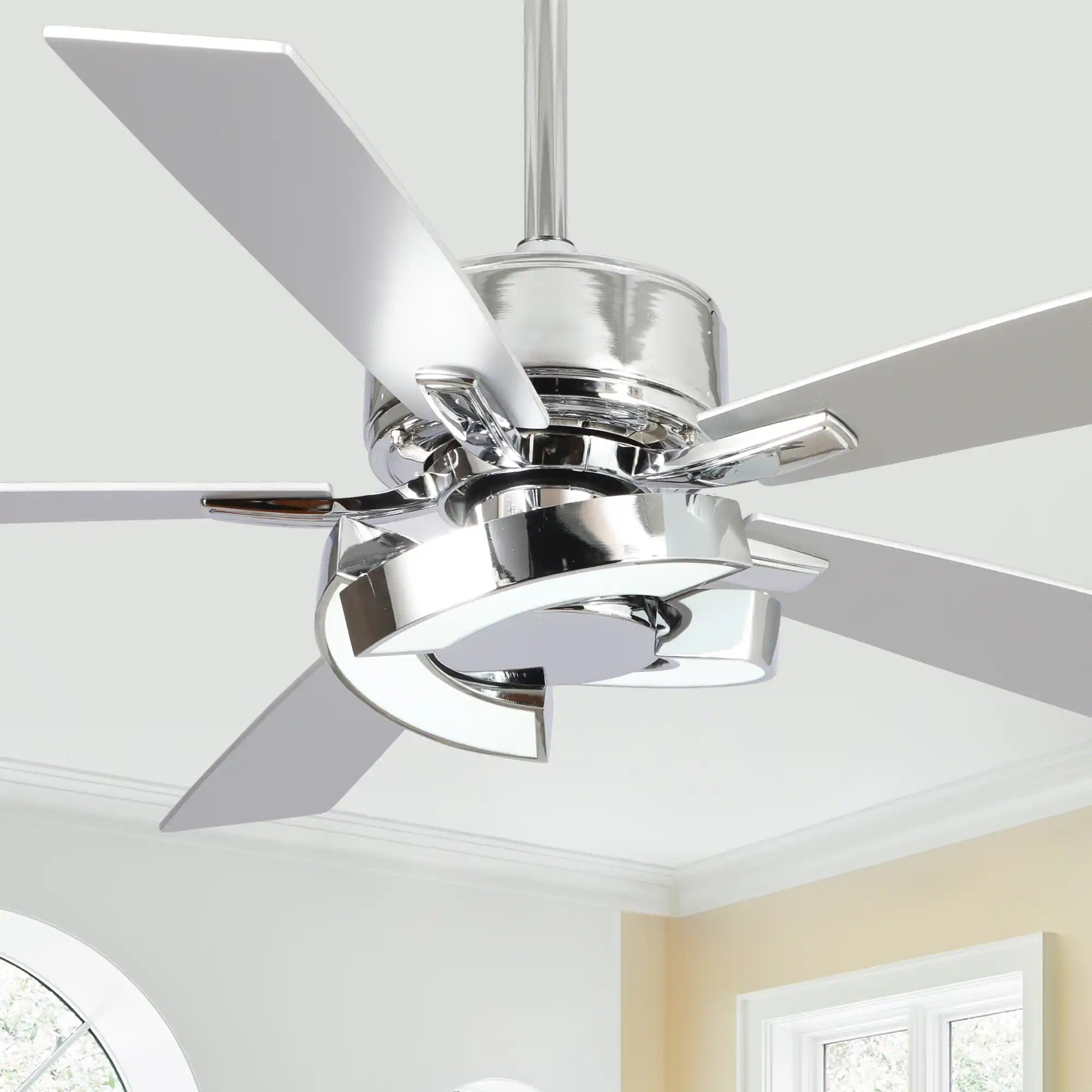 52" Chrome Modern Unique LED Dimmable Ceiling Fan with Light and Remote