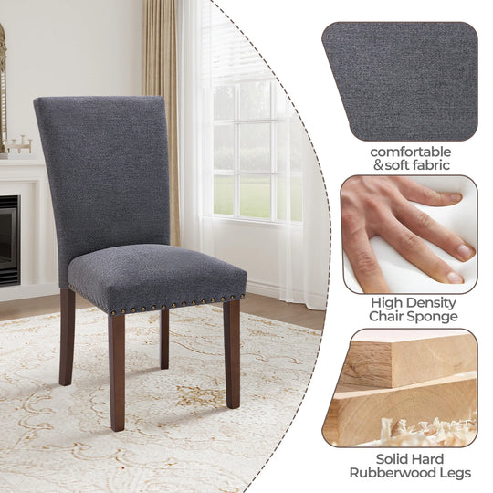 RENEWLINE Dining Chairs, Fabric with Nailhead Trim and Wood Legs
