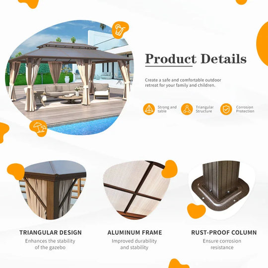 Hardtop Wood Gazebo with Double Roof – Free Dust Cover with 12X16 or 12X20 Model – Waterproof Outdoor Gazebo