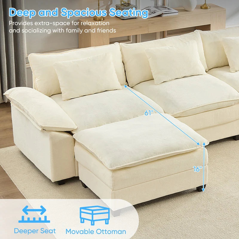 Modern 156''Oversized U-Shaped Modular Sectional Sofa with 2 Ottomans,6-Seat Cloud Couch,Chenille Sofa Sleeper Deep Seat Couches