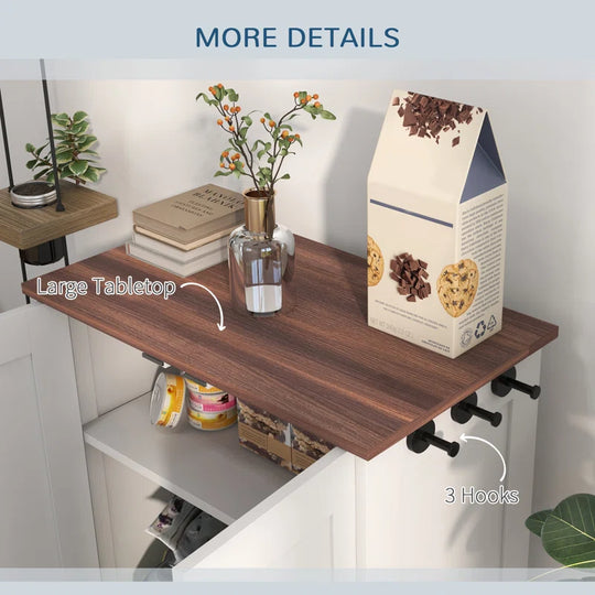 Dog Feeding Station, Dog Food Storage Cabinet with Hidden Dog Bowls, Adjustable Panel, Hooks for Medium Sized Dogs