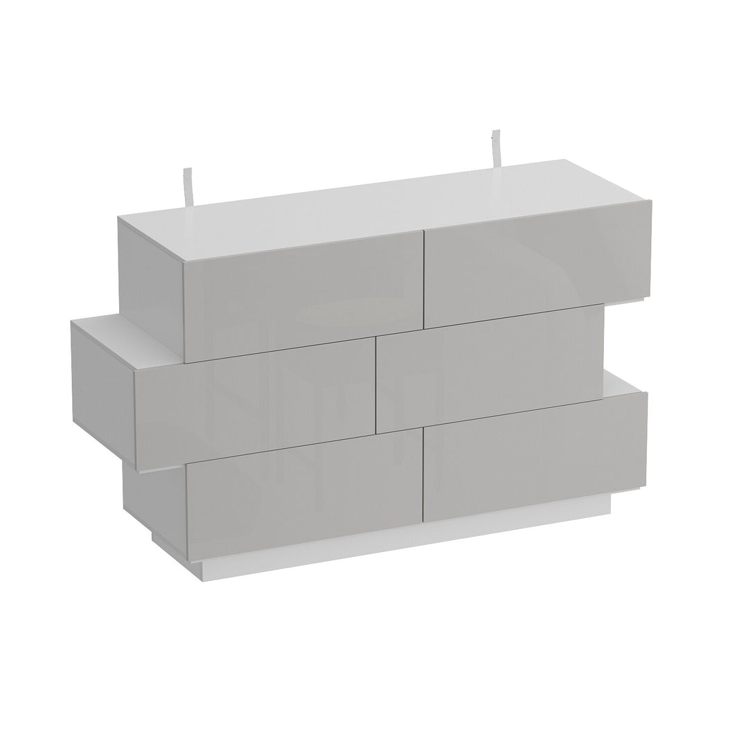 6 Drawers Dresser High Gloss Dresser Chest Off-Set Design Buffet
