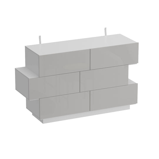 6 Drawers Dresser High Gloss Dresser Chest Off-Set Design Buffet