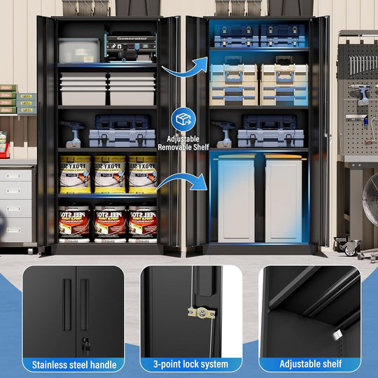 71'' H Metal Garage Storage Work Cabinet with Locking Doors and Adjustable Shelves