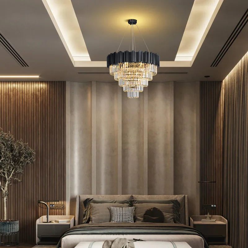 Large Crystal Chandelier - 35.4"Modern 6-Tier 17-Light Chrome Ceiling Light, Luxury K9 Crystal